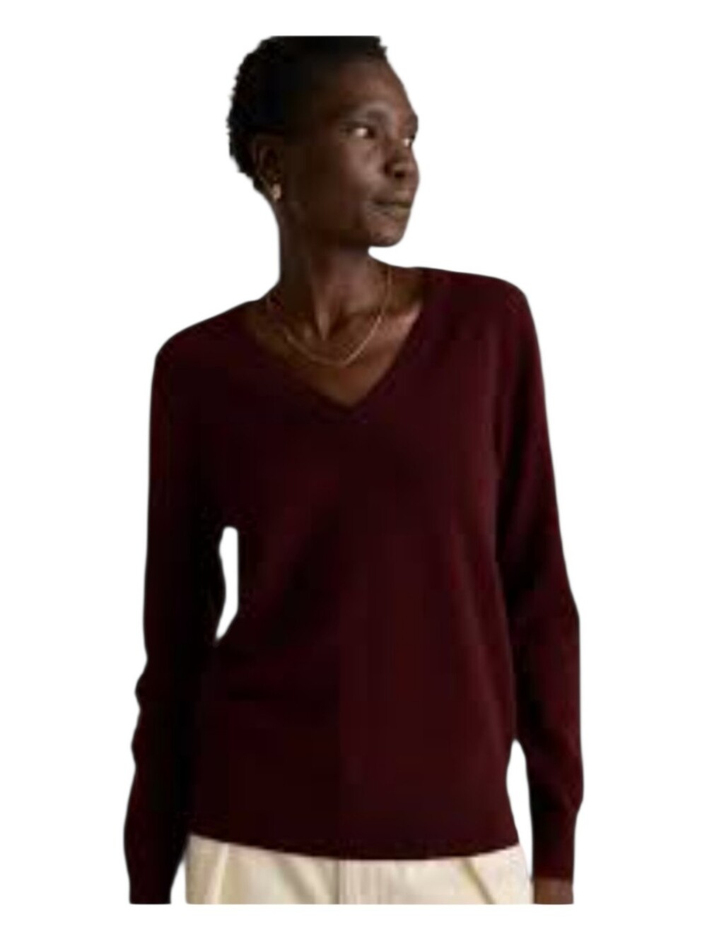 Quince Womens Rich Burgundy V Neck Mongolian Cashmere Sweater XS